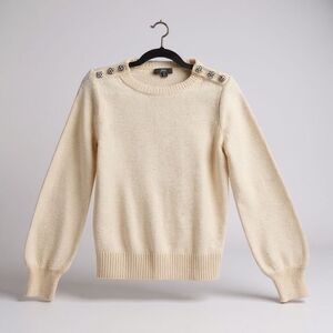 J. Crew Ivory Sweater Lambswool Blend Crew Neck Retro Rhinestone Trim Womens XS
